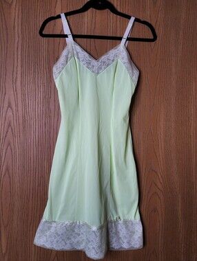 Vintage Sears Roebuck and Co Light Green Slip With Lace Trim